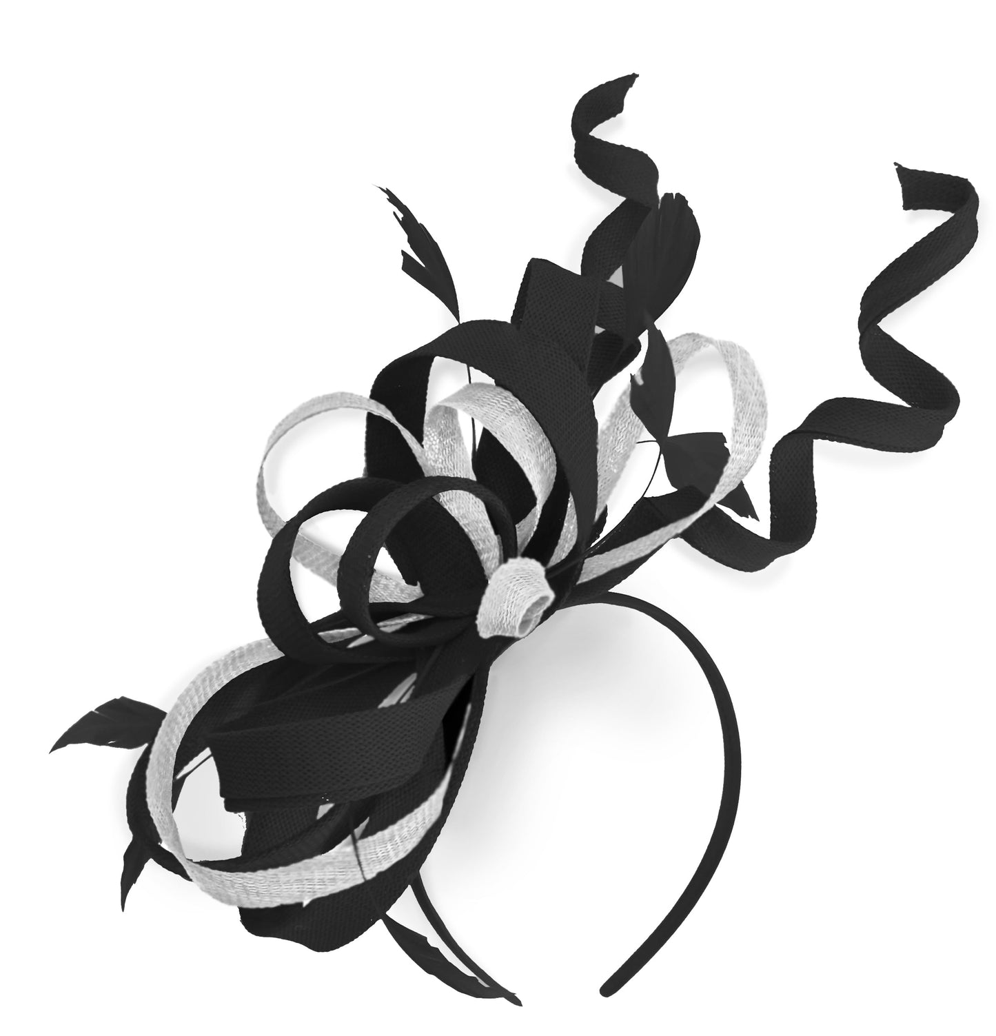 Caprilite Black and White Wedding Swirl Fascinator Headband Alice Band Ascot Races Loop Net