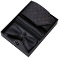 Men's Gift Set - Black and Blue Tie, Bow Tie, Pocket Square and Cuff Links