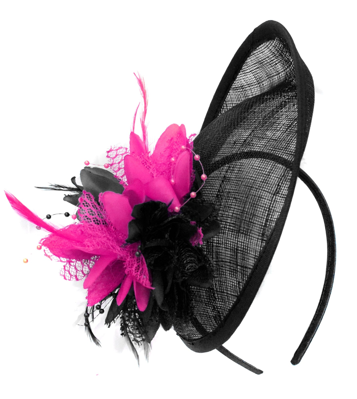 Caprilite Sinamay Flower Black and Fuchsia Hot Pink Custom made fascinator