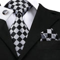 Black and Silver Check Pattern Silk Tie - With Matching Cufflinks & Pocket Square