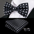 Black and White Polka Dot Bow Silk Tie - With Matching Cufflinks & Pocket Square