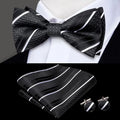Black and White Striped Silk Bow Tie - With Matching Cufflinks & Pocket Square