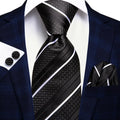 Black and White Striped Silk Tie - With Matching Cufflinks & Pocket Square