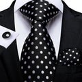 Black and Silver Polka Dot Silk Tie - With Matching Cufflinks & Pocket Square