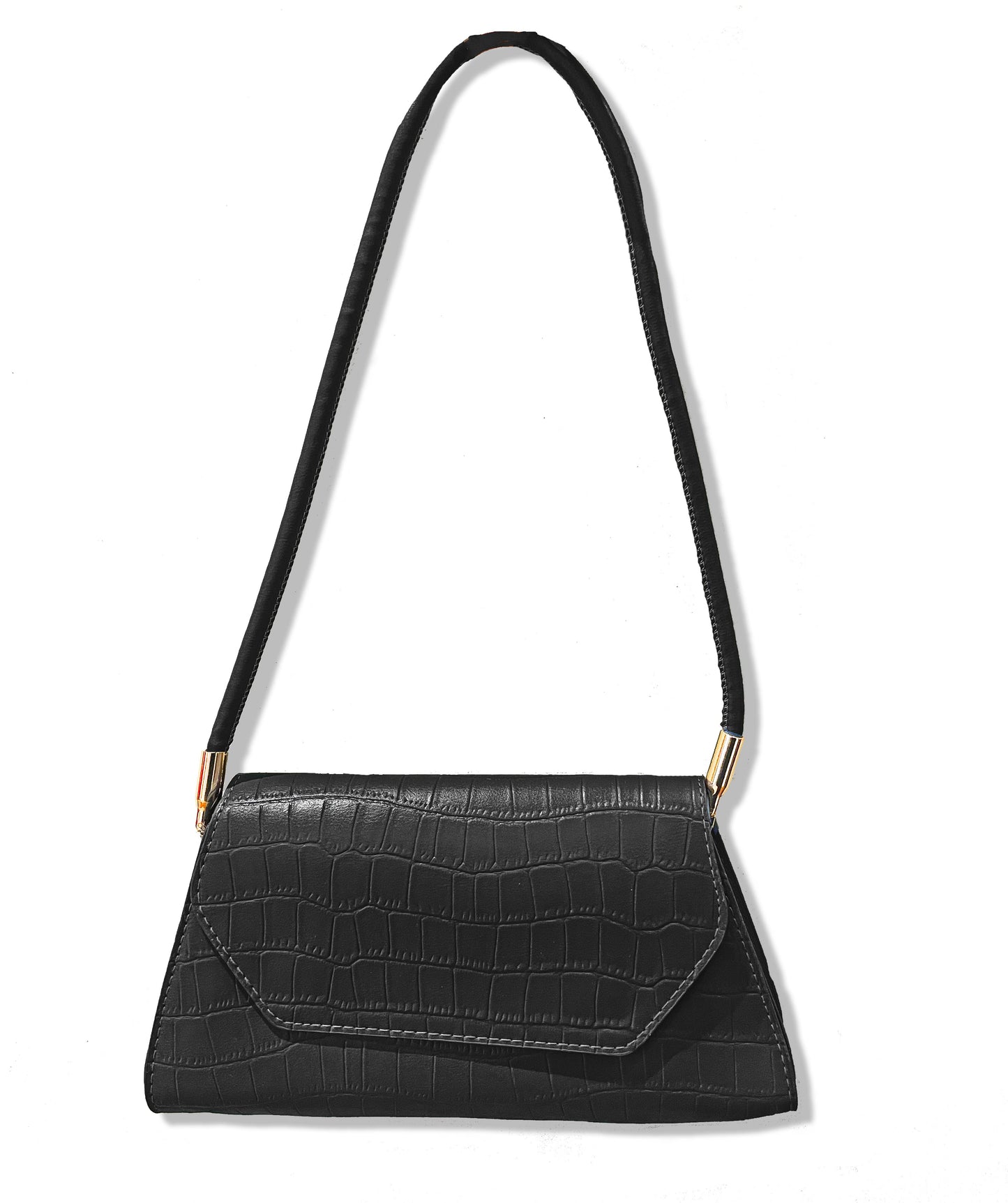 Caprilite Shoulder Bag Handbag Black Crocodile Embossed
