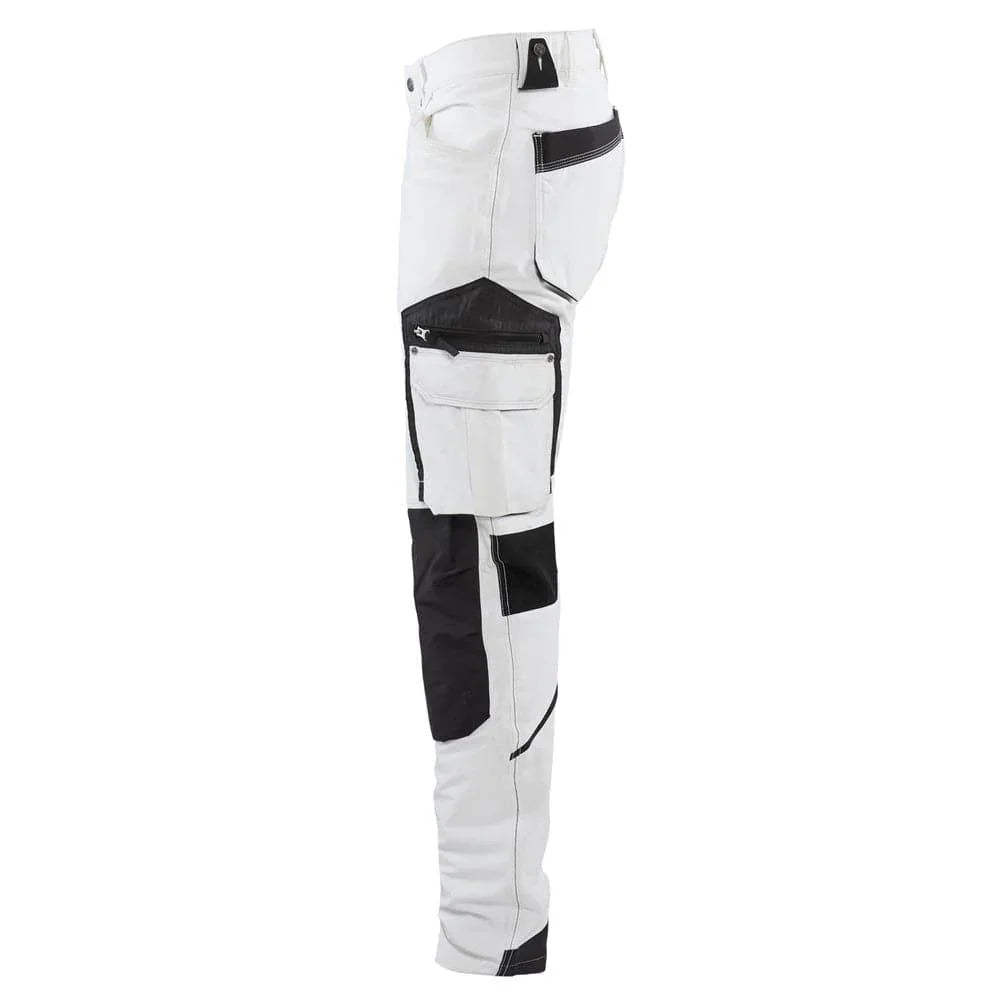 Blaklader 1089 4-Way Stretch Painters Work Trousers White/Dark Grey, 34" Waist Short Leg