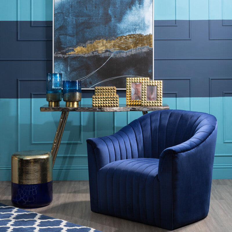 Opel Deep Blue Velvet Armchair with Channel Tufted Detail