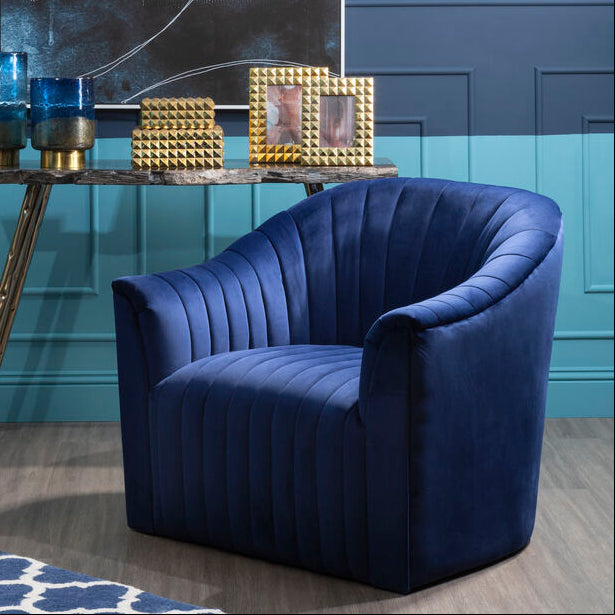 Opel Deep Blue Velvet Armchair with Channel Tufted Detail