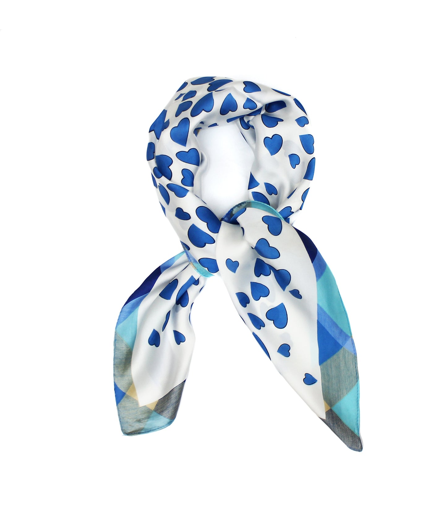 Royal Blue Hearts Scarf Thin Silky Womens Summer Spring