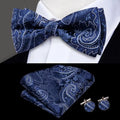 Blue Paisley Bow Silk Tie - With Matching Cufflinks & Pocket Square