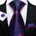 Blue and Pink Paisley Silk Tie - With Matching Cufflinks & Pocket Square