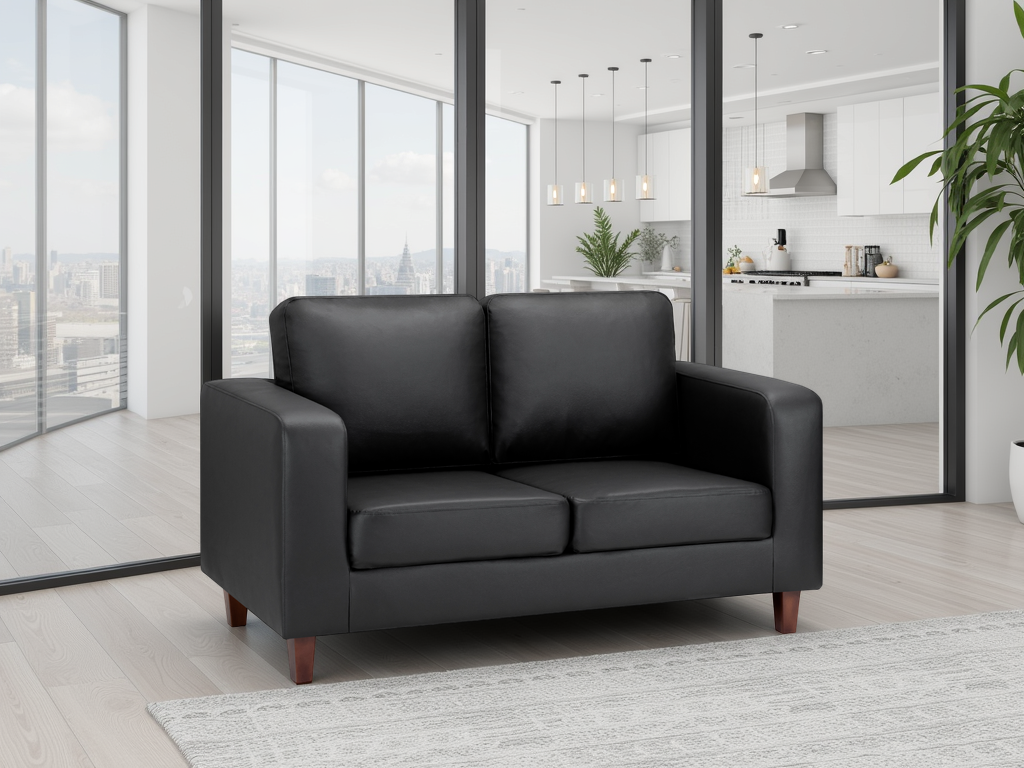 Modern Black Box 2-Seater Sofa: Plush Foam Cushions, Stylish Square Arms