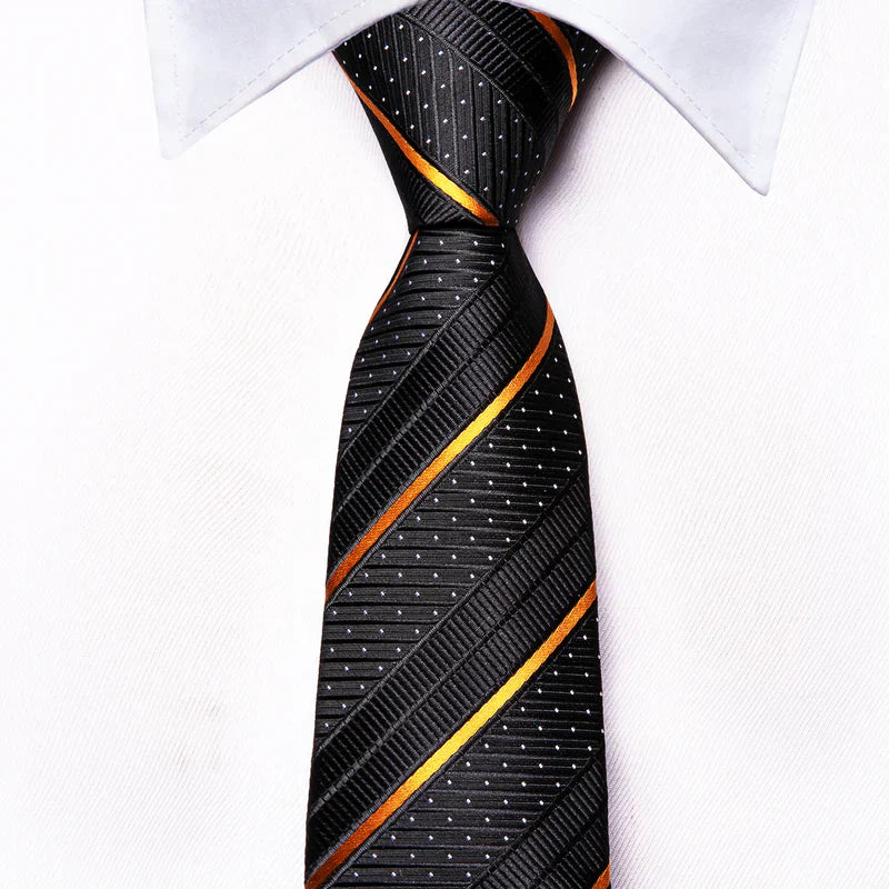 Boys Black and Gold Striped Silk Tie