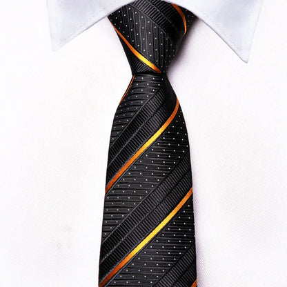 Boys Black and Gold Striped Silk Tie