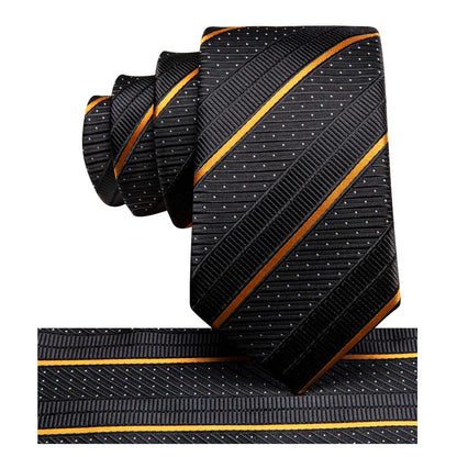 Boys Black and Gold Striped Silk Tie