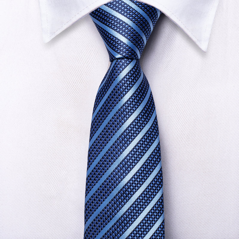 Boys Blue Striped Silk Tie