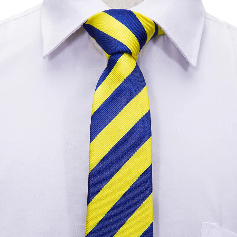 Boys Blue and Yellow Striped Silk Tie