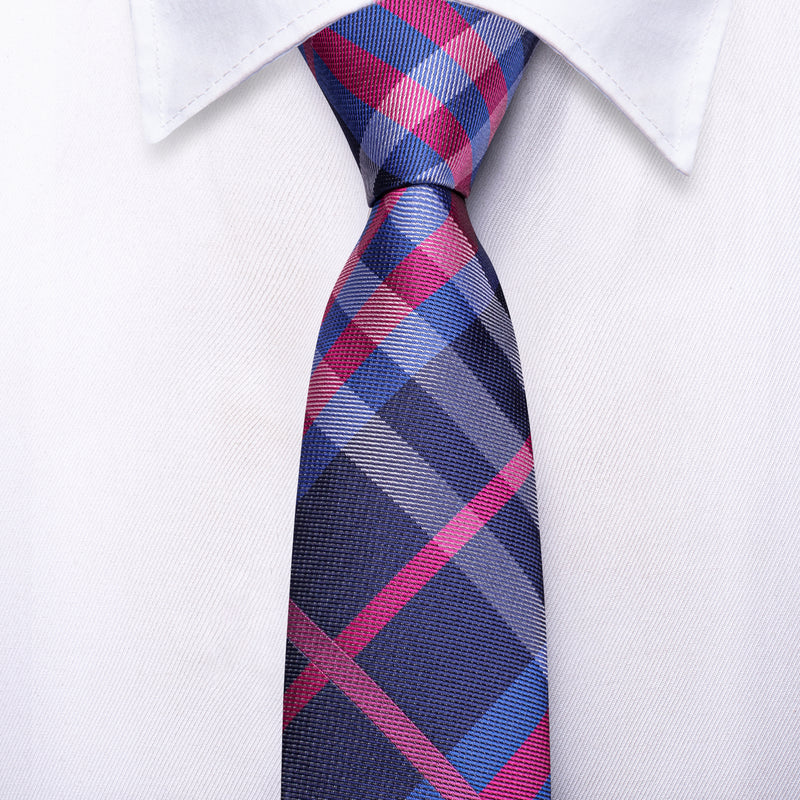 Boys Blue and Pink Plaid Silk Tie