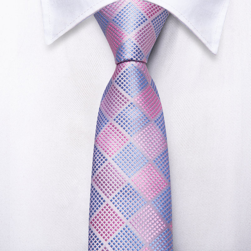 Boys Pink and Blue Check Silk Tie