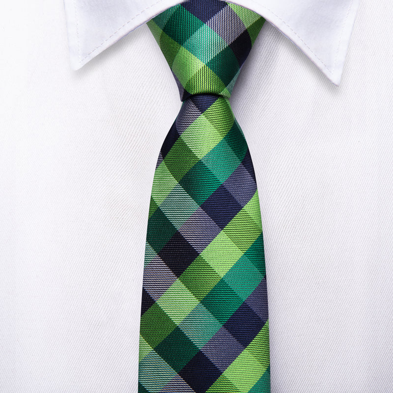 Boys Green and Blue Plaid Silk Tie