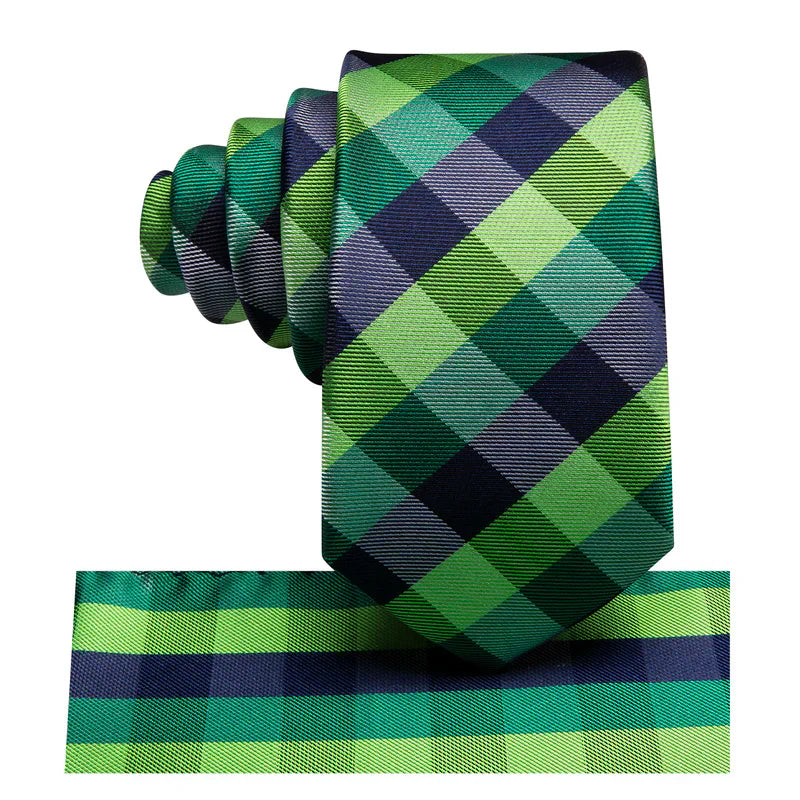 Boys Green and Blue Plaid Silk Tie