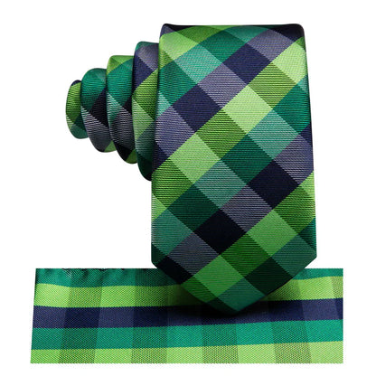 Boys Green and Blue Plaid Silk Tie
