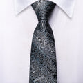 Boys Silver and Black Paisley Silk Tie
