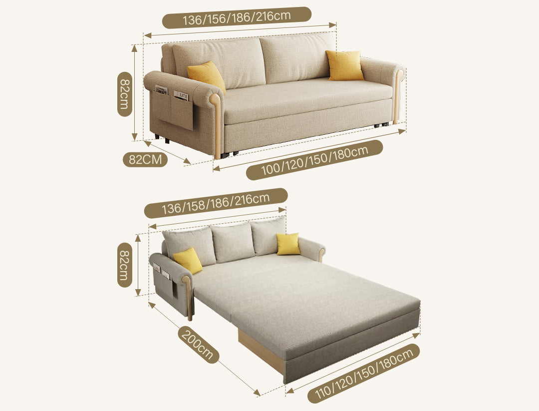 Braylene Two Seater Sofa Bed, Linen