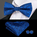 Bright Blue Paisley Silk Bow Tie - With Matching Cufflinks & Pocket Square