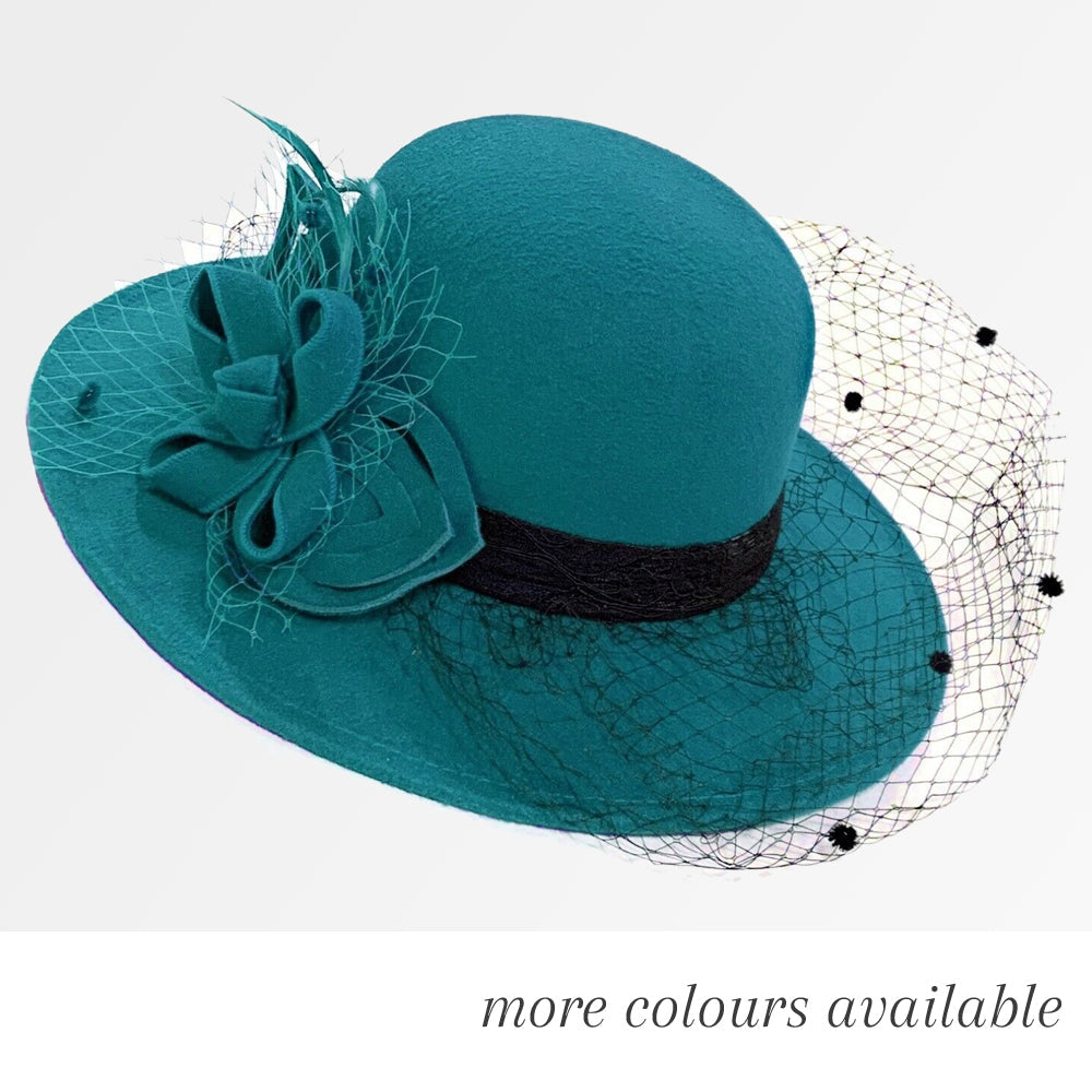 Large Wool Mix Formal Brim Fedora Hat with Veil Hatinator Fascinator