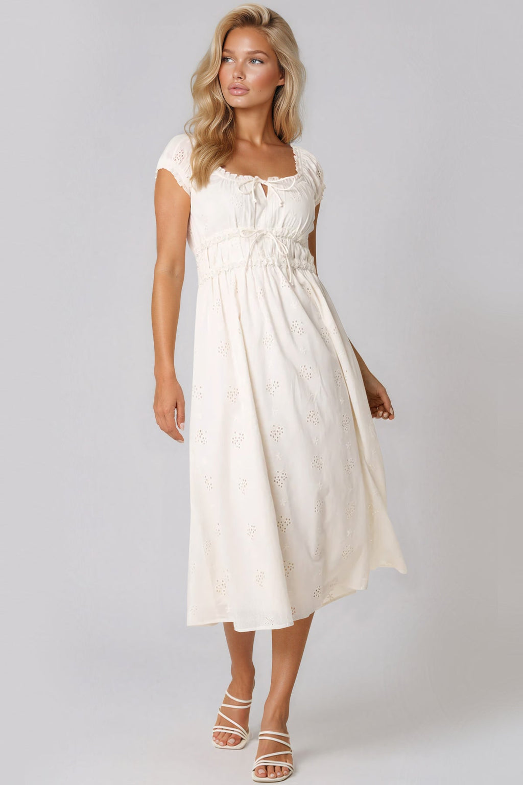 Ivory Broderie Cotton Midi Dress