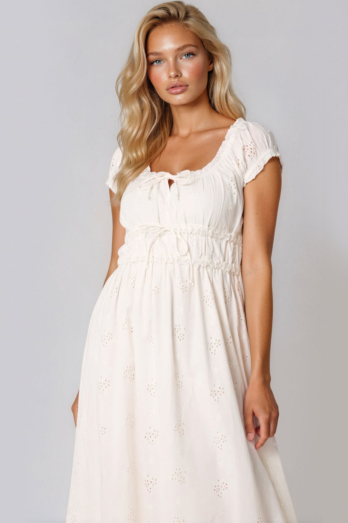 Ivory Broderie Cotton Midi Dress