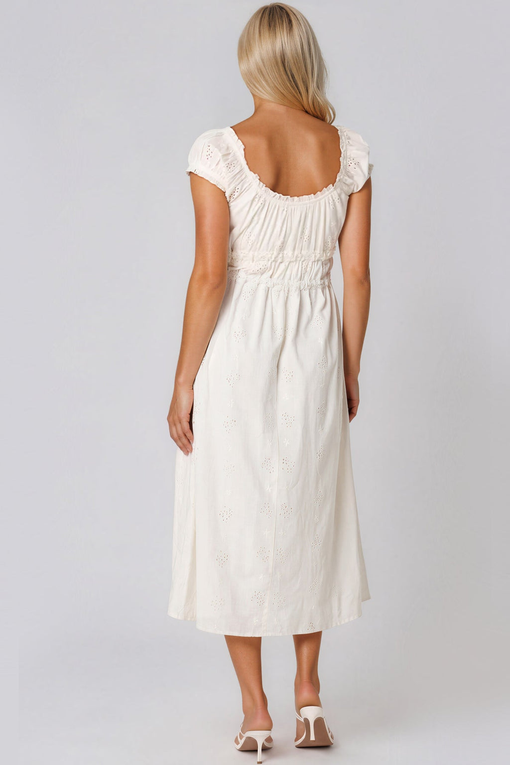 Ivory Broderie Cotton Midi Dress