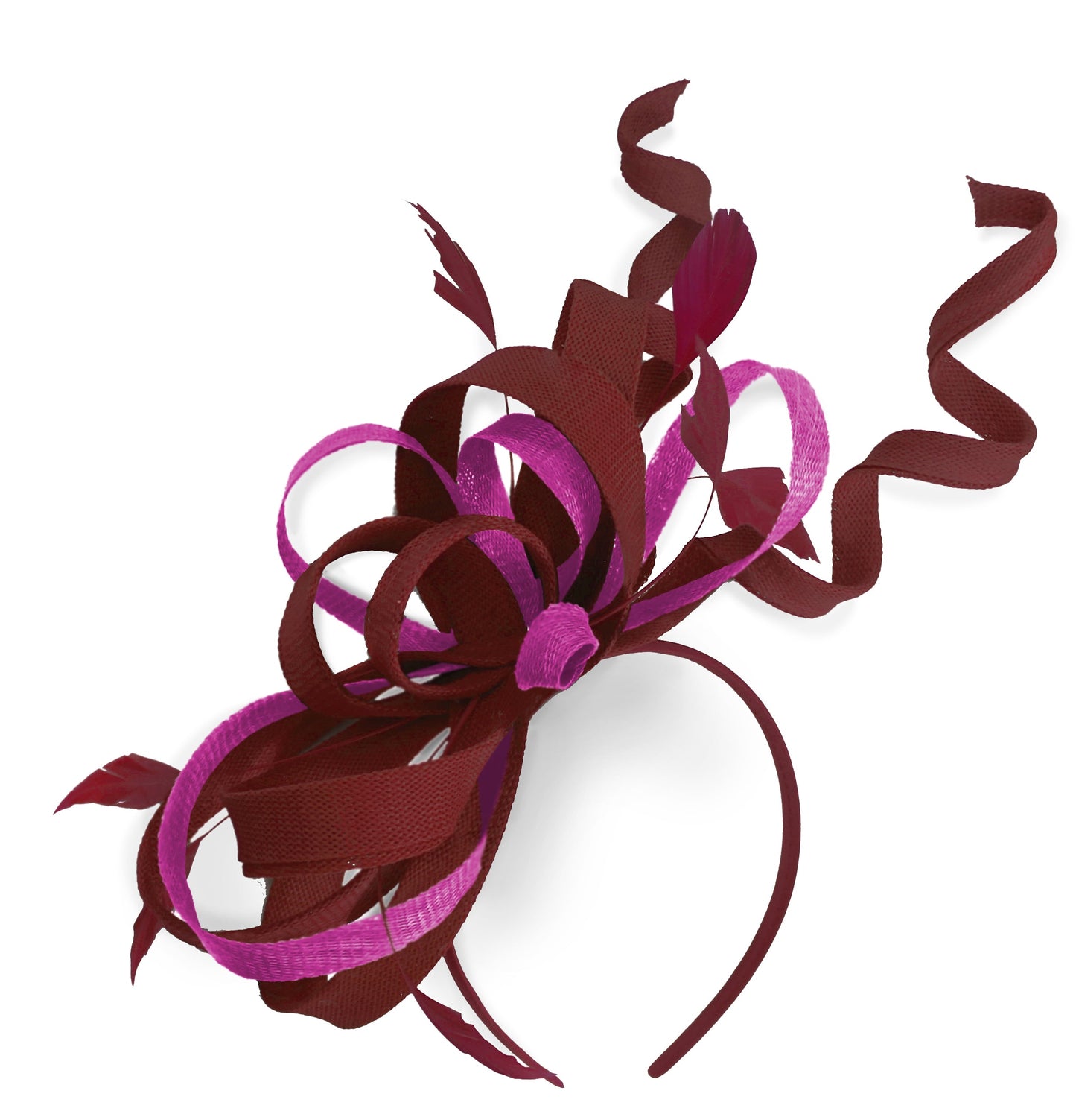 Caprilite Burgundy and Fuchsia Wedding Swirl Fascinator Headband Alice Band Ascot Races Loop Net