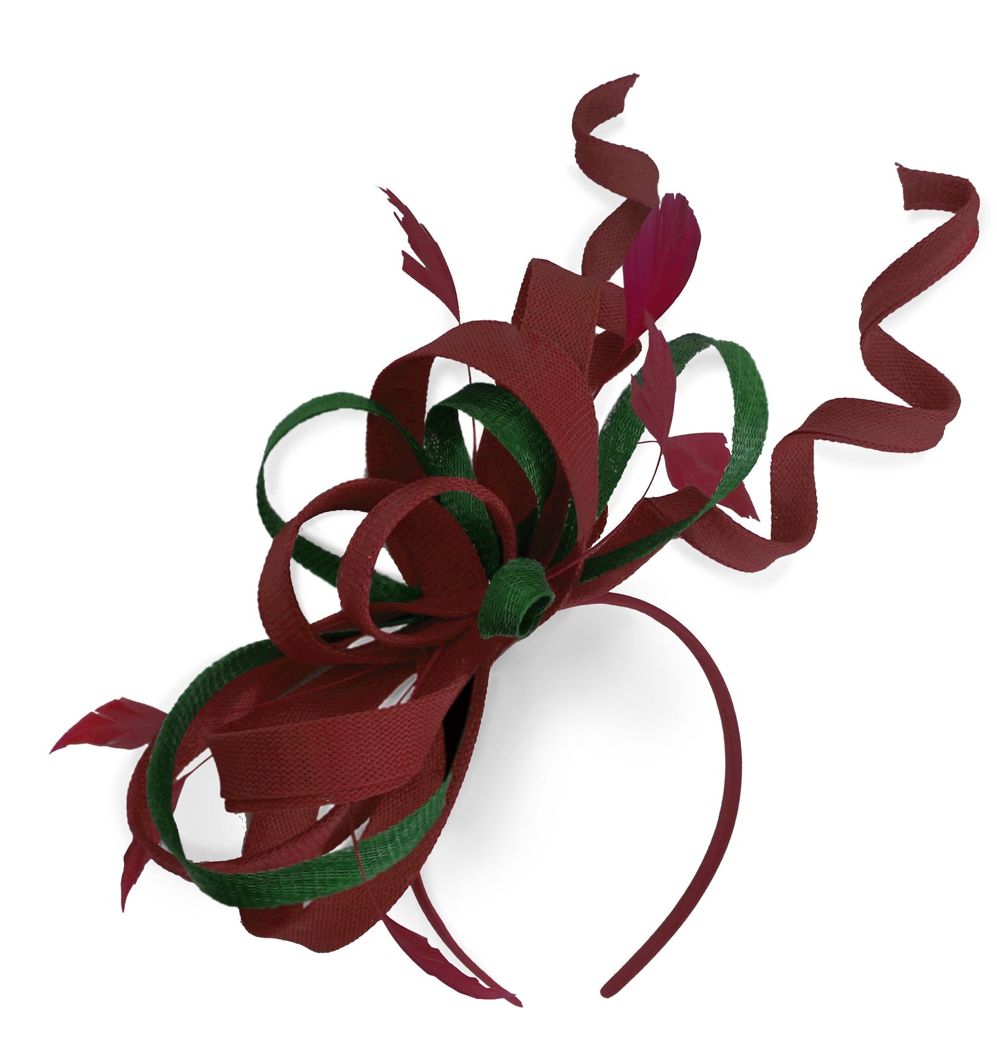 Caprilite Burgundy and Green Wedding Swirl Fascinator Headband Alice Band Ascot Races Loop Net