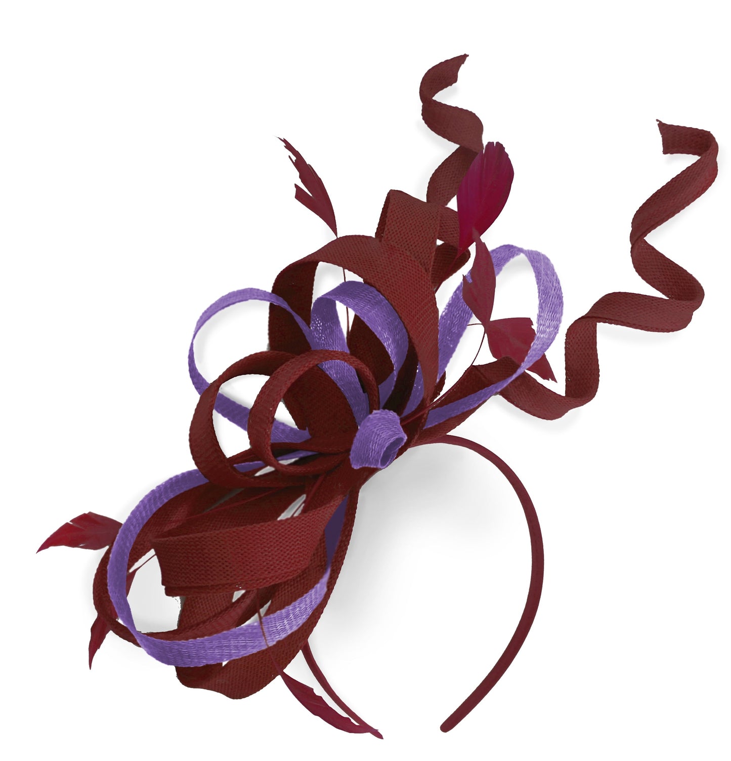 Caprilite Burgundy and Lavender Wedding Swirl Fascinator Headband Alice Band Ascot Races Loop Net