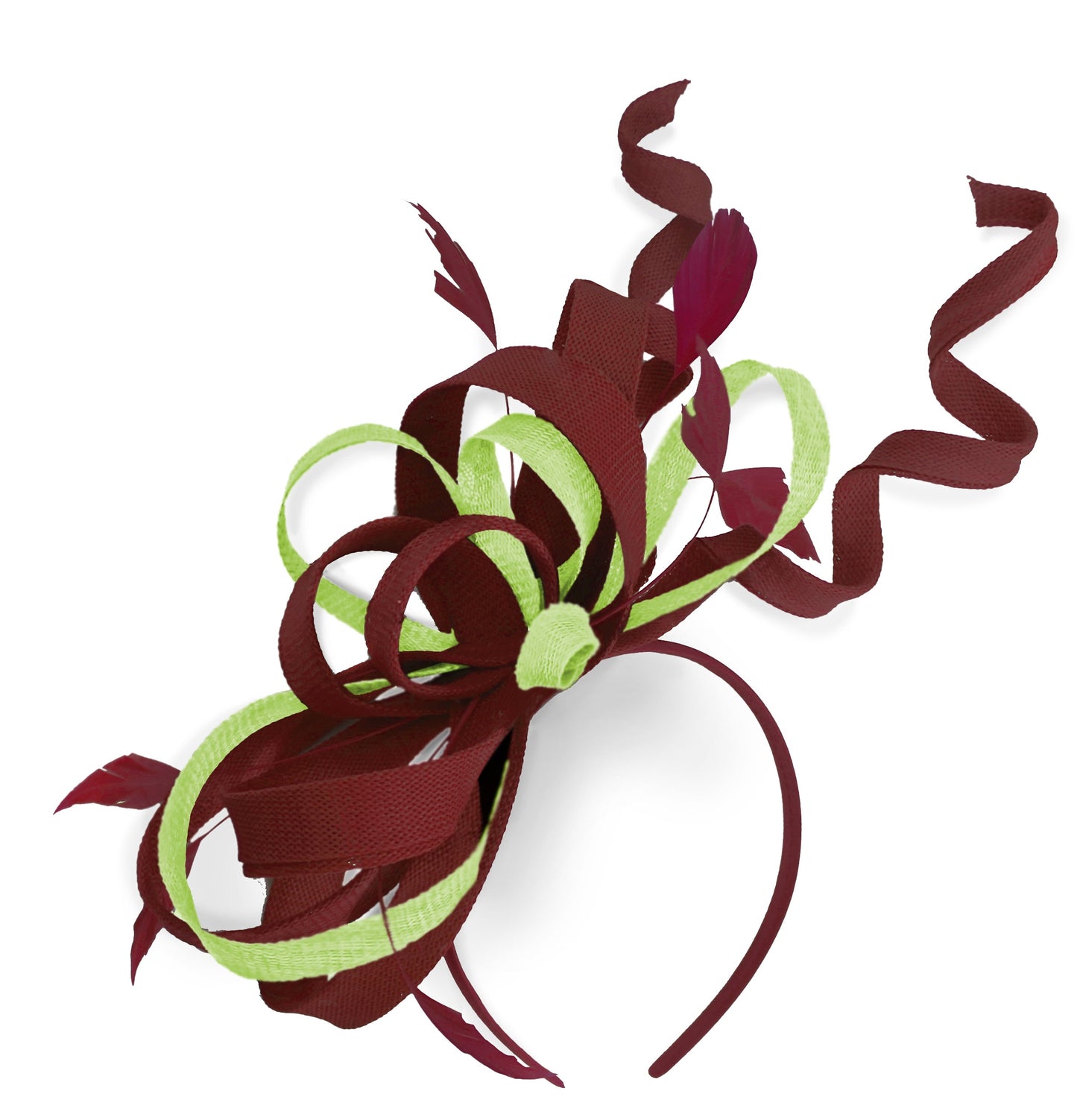 Caprilite Burgundy and Lime Wedding Swirl Fascinator Headband Alice Band Ascot Races Loop Net