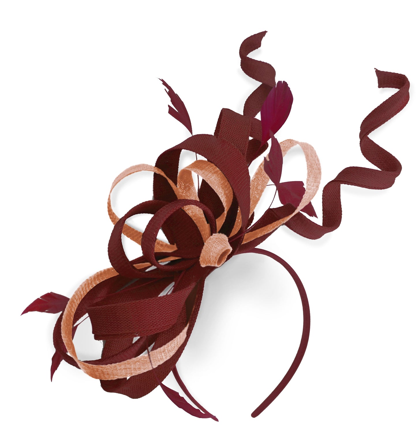Caprilite Burgundy and Peach Wedding Swirl Fascinator Headband Alice Band Ascot Races Loop Net