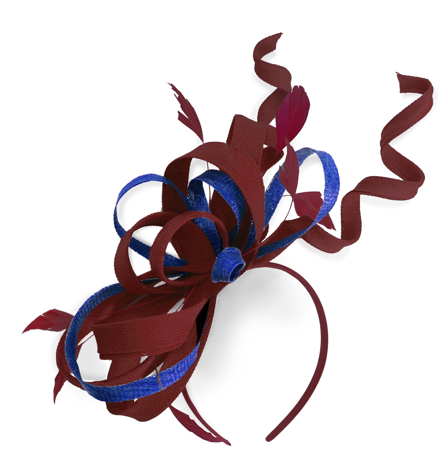 Caprilite Burgundy and Royal Blue Wedding Swirl Fascinator Headband Alice Band Ascot Races Loop Net
