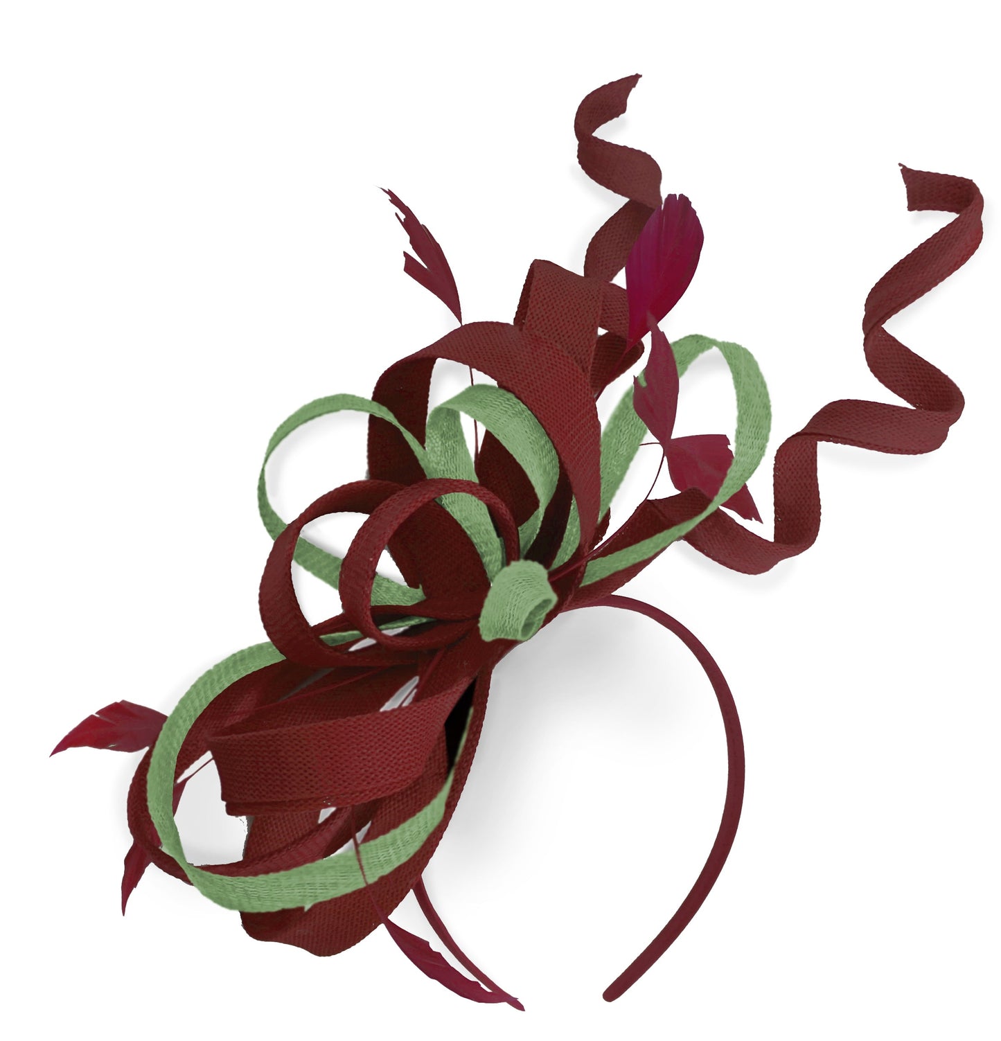 Caprilite Burgundy and Sage Wedding Swirl Fascinator Headband Alice Band Ascot Races Loop Net