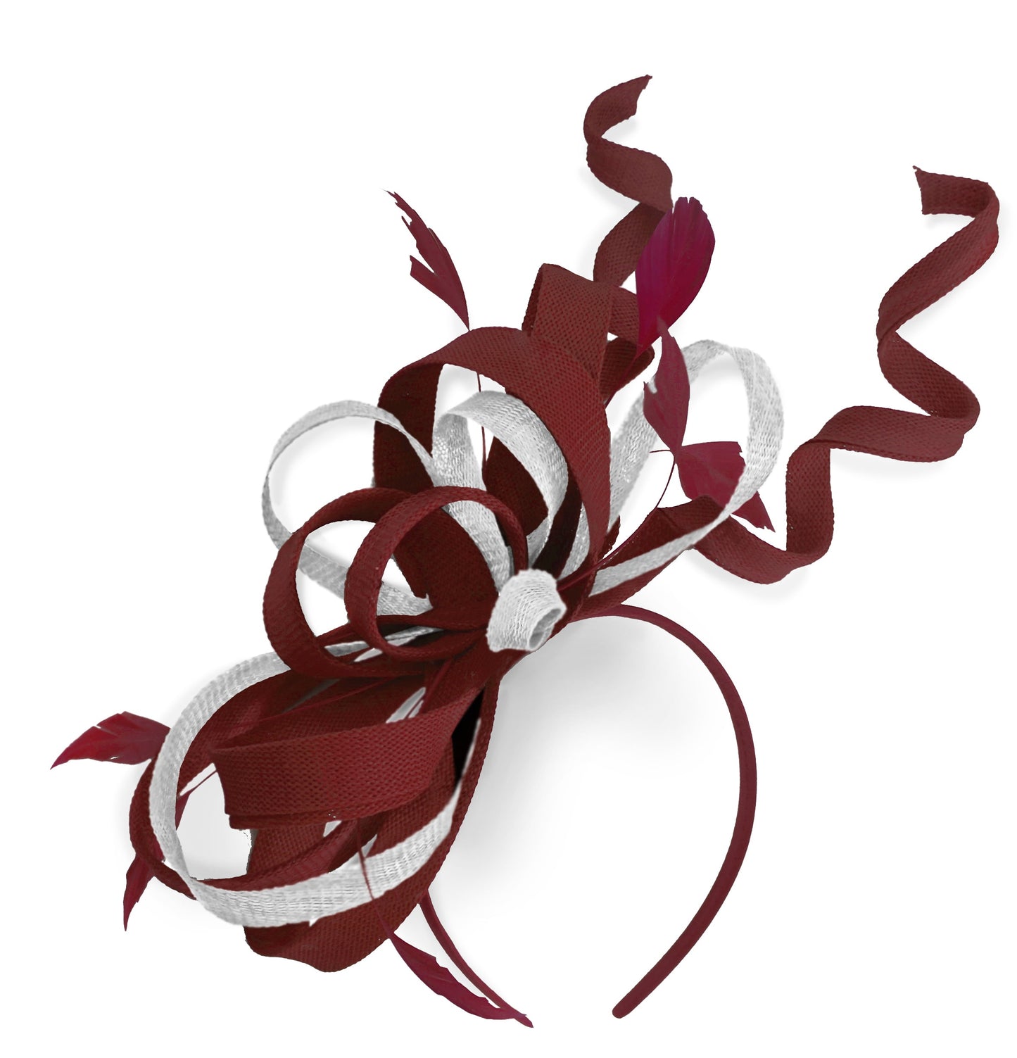 Caprilite Burgundy and White Wedding Swirl Fascinator Headband Alice Band Ascot Races Loop Net
