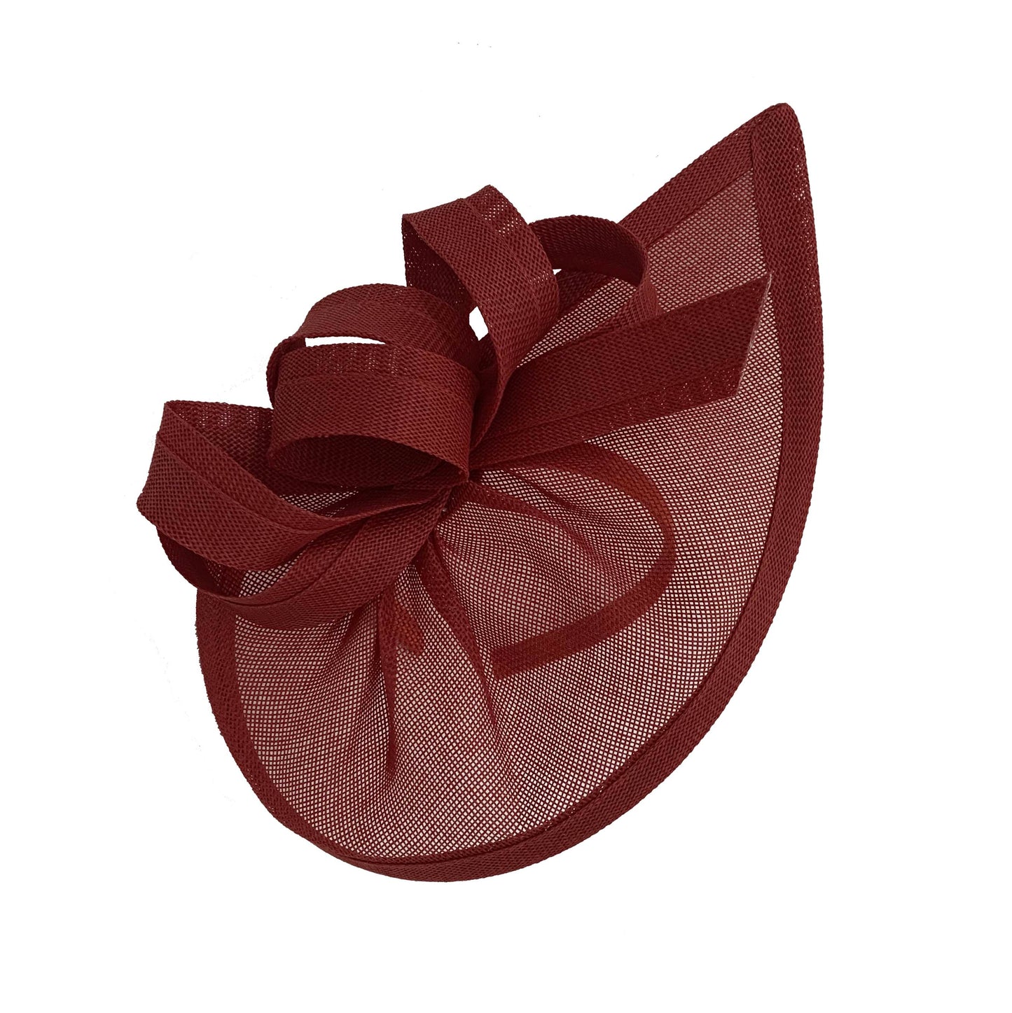 Caprilite Vegan Moon Hoop Fascinator Hat on Headband Wedding Ascot Races Bespoke Sinamay Disc - Burgundy Wine Red