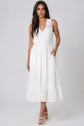 Ivory Button Through Crochet Cotton Midi Dress