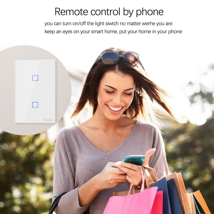Sonoff T2 Touch 120mm Tempered Glass Panel Wall Switch Smart Home Light Touch Switch, Compatible with Alexa and Google Home, AC 100V-240V, US Plug, 120mm/ 3 US Plug