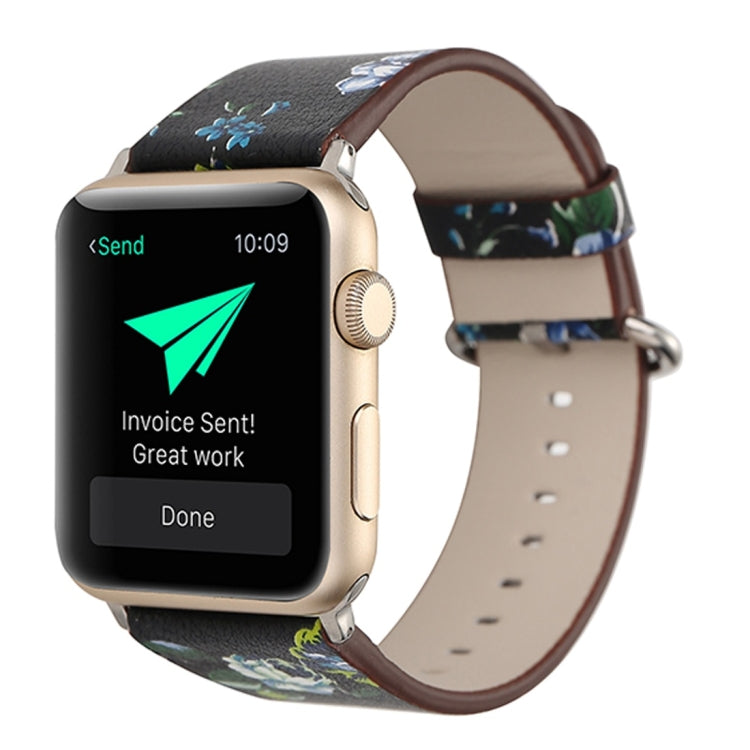 For Apple Watch Ultra 49mm&Watch Ultra 2 49mm / Series 10 46mm / 9&8&7 45mm / SE 3&SE 2&6&SE&5&4 44mm / 3&2&1 42mm Fashion Pastoralism Style Little Floral Pattern Women Watch Leather Watch Band