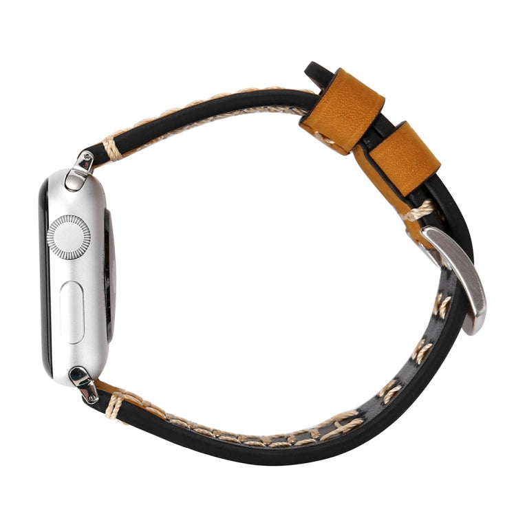 For Apple Watch Series 10 42mm / 9&8&7 41mm / SE 3&SE 2&6&SE&5&4 40mm / 3&2&1 38mm Manual Line Pattern Genuine Leather Wrist Watch Band, For 38mm