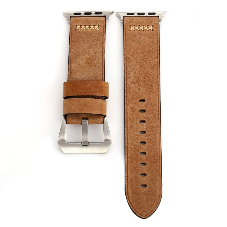 For Apple Watch Ultra 49mm&Watch Ultra 2 49mm / Series 10 46mm / 9&8&7 45mm / SE 3&SE 2&6&SE&5&4 44mm / 3&2&1 42mm Retro XX Line Pattern Genuine Leather Wrist Watch Band, For 42mm
