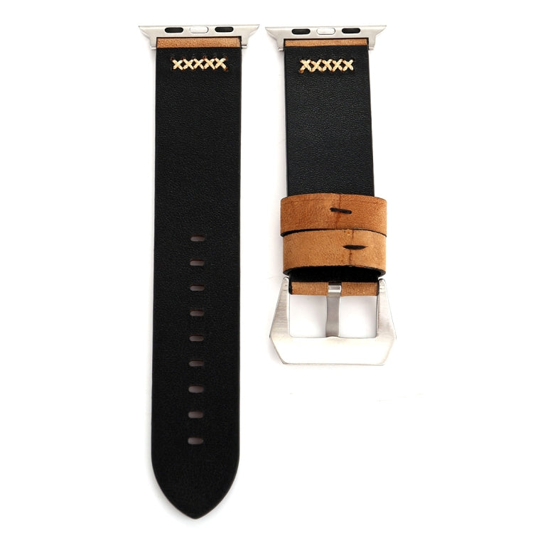For Apple Watch Ultra 49mm&Watch Ultra 2 49mm / Series 10 46mm / 9&8&7 45mm / SE 3&SE 2&6&SE&5&4 44mm / 3&2&1 42mm Retro XX Line Pattern Genuine Leather Wrist Watch Band, For 42mm