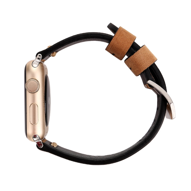 For Apple Watch Ultra 49mm&Watch Ultra 2 49mm / Series 10 46mm / 9&8&7 45mm / SE 3&SE 2&6&SE&5&4 44mm / 3&2&1 42mm Retro XX Line Pattern Genuine Leather Wrist Watch Band, For 42mm