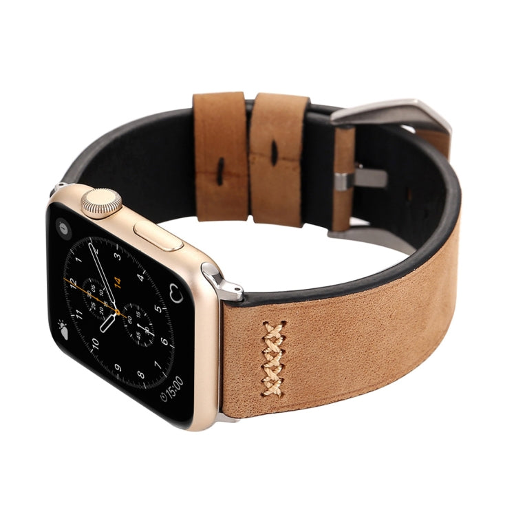 For Apple Watch Ultra 49mm&Watch Ultra 2 49mm / Series 10 46mm / 9&8&7 45mm / SE 3&SE 2&6&SE&5&4 44mm / 3&2&1 42mm Retro XX Line Pattern Genuine Leather Wrist Watch Band, For 42mm